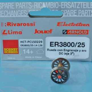 ER3800/25 Hornby Electrotren DC Geared Wheel Set With Tyre DC RENFE 10321 IS3a
